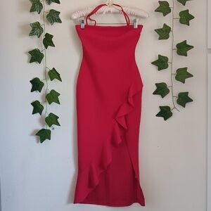 Windsor Vibrant Red Ruffle Midi Dress